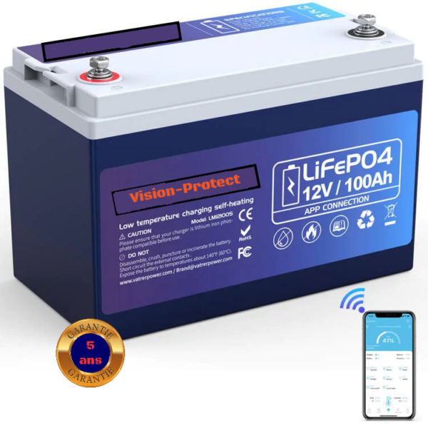 Batterie au lithium 12V 100AH ​​LiFePO4 avec surveillance APP et auto-chauffage – Version Bluetooth