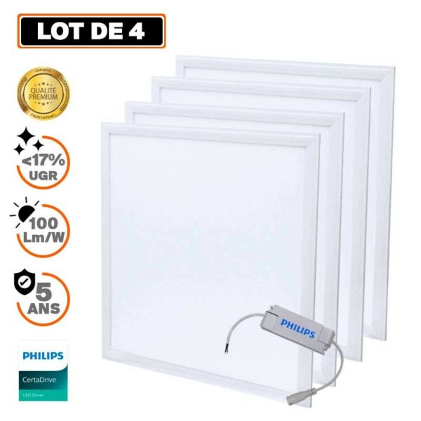 4 Dalles LED PREMIUM Ultra Slim 600×600 40W Blanc Froid 6000k