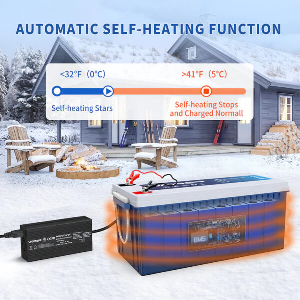 Batterie au lithium 12 V 200 Ah Bluetooth LiFePO4 avec auto-chauffage, BMS 200 A intégré, batteries au lithium à coupure basse température – Image 2